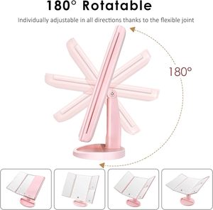 2024 nueva llegada tres vías plegable 1X 2X 3X lupa Led luz tocador escritorio maquillaje espejo para belleza - Product Image 2