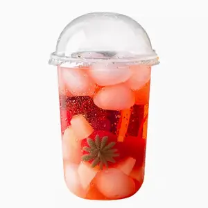 Custom Disposable Plastic Cups 90/95mm U-Shaped Design for Milk Tea Boba Tea Coffee Beverages