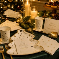Assiettes en papier Lanweier en forme d'étoile pour Noël, jetables, écologiques, de qualité alimentaire, vaisselle classique pour les fêtes
