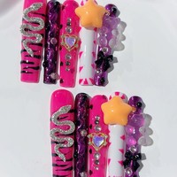 Tacana 10 autocollants pour ongles, strass complets, serpent métallique argenté, style français 3D, décoration d'ongles de luxe de haute qualité