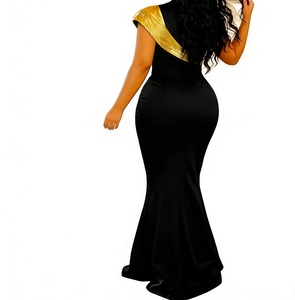 Vestido Maxi de Cuello Alto para Mujer, Talla Grande, con Detalles Dorados en Contraste, Vestido Formal con Pliegues, Vestidos Africanos de Moda - Product Image 4