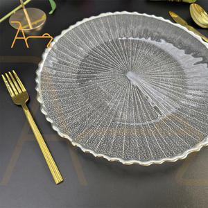 بيع بالجملة مطعم 13 بوصة موجة منقوشة حافة الفضة لوحة زجاجية شفافة لحفلات الزفاف فندق مأدبة الزفاف - Product Image 5