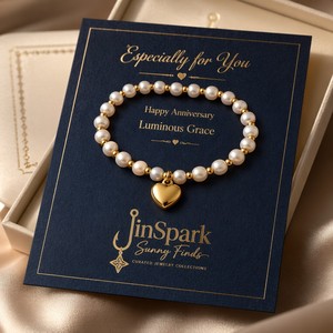 Pulsera JinSpark 'Ethereal Heart' con Perlas Naturales y Cuentas de Acero, Chapada en Oro de 18K, con Dije de Corazón, Regalo de Joyería para Ella - Product Image 5