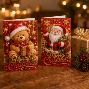 Cartes de vœux de Noël, cartes de vœux de fêtes, cartes à thème Père Noël et bonhomme de neige pour les salutations saisonnières - Product Image 2