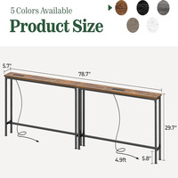 Mesa Auxiliar Delgada de Madera Estilo Industrial Vintage con Estación de Carga, Capacidad de 100 kg, Consola de Almacenamiento para Sofá, para Organización del Hogar