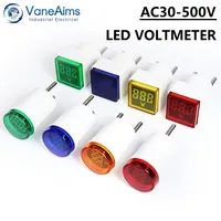 Lampu Indikator Voltmeter AC Digital LED 22Mm Meteran Panel Tampilan Tegangan Kepala Bulat Persegi Plug In Voltmeter AC24-500V