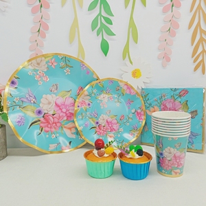 DAMAI Spring Tea Party Supplies Colorful Butterfly Flower Plate Floral Themed <b>Disposable</b> <b>Tableware</b> Paper Cups Napkins - Product Image 6