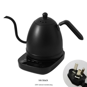 Bouilloire à café électrique en acier inoxydable à bec col de cygne avec couvercle, capacité 1L, verseur automatique, mousseur à lait, poignée en bois, noir et blanc - Product Image 2
