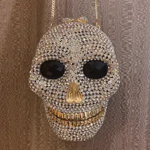 2022 Skull Party Crystal Purses Wholesale Luxury Diamond Gold Rhinestone Women Clutch Bag Crystal Evening Bags