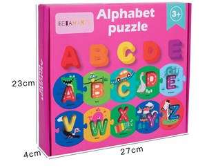 Alphabets Flash Cards Set - ABC Wooden Letters Puzzle Animal Card Board Matching Puzzle Game Montessori Educational Toys