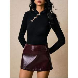 Top Cheongsam Personalizado de Manga Larga para Mujer, Cuello Alto, Corte Ajustado, Ropa Tradicional China para Fiestas - Product Image 3