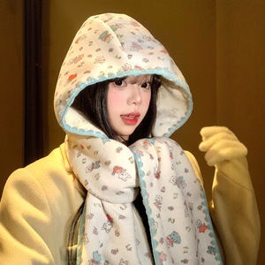 Cute Bunny Double Sided Hat And Scarf Women Autumn Winter Hooded Neck Warmer Keep Warm Balaclava Hat - Product Image 4