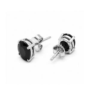 ต่างหูเงินแท้ 925 ประดับพลอยแซฟไฟร์สีดำทรงรีสำหรับผู้หญิง - Product Image 4