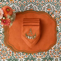 Napperons modernes en lin faits main, orange brûlé, brodés festonnés, lavables, résistants à la chaleur, pour la table de Thanksgiving et l'automne