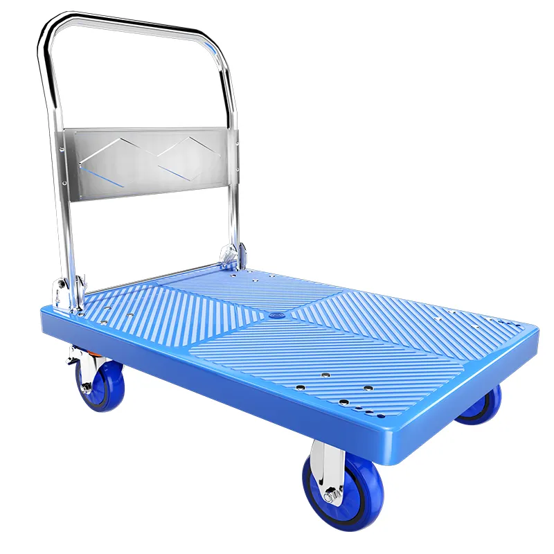 90*60Cm Formaat Zware Opvouwbare Handkar Custom Wiel Opvouwbare Vrachtwagen Kruiwagen Kar Blauw Plastic Platform Trolley Hand Truck