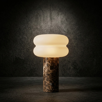 Lampe de table LED rechargeable sans fil en marbre avec abat-jour en verre, contrôle tactile à gradation progressive 3000K, pour décoration de dîner d'hôtel moderne