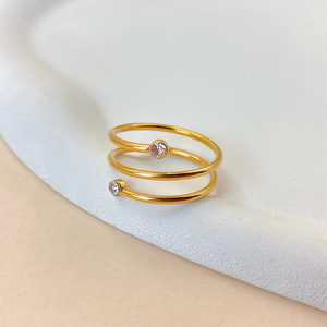 Anillo Espiral Ajustable Minimalista de Acero Inoxidable Chapado en Oro de 18K con Circonita Brillante, Anillos Abiertos, Joyería Impermeable para Mujer - Product Image 3