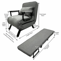 Klappbares Schlafsofa-Kissen für Kleine Räume 3-in-1 Konvertierbares Liegesofa Chaiselongue-Bett Waschbarer Bezug Verstellbar für Wohnzimmer Hotel