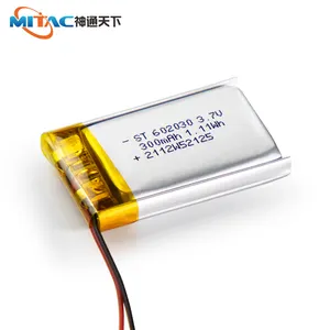 Bateria de lítio recarregável ST novo modelo 602030 baterias lipo 3.7V 300mAh li-polímero para produtos eletrônicos de consumo