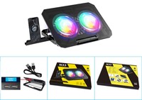 2-in-1 듀얼 USB 포트 조절 가능한 높이 노트북 쿨링 패드 RGB 라이트 2 쿨러 폰 홀더 스탠드 플라스틱 재질