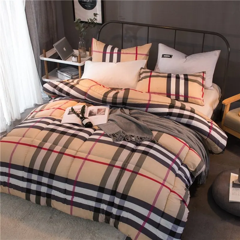 Logo personalizzato 100% cotone classico plaid stampa lavaggio stampa design trapunta piumino set biancheria da letto collezioni set biancheria da letto in cotone