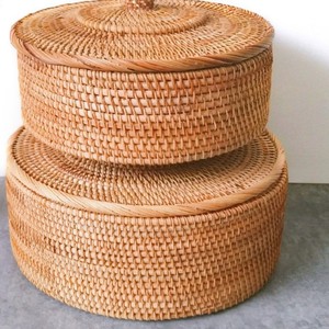 Sustainable Rattan Round <b>Storage</b> Box with Cover Handcrafted Woven Basket for Restaurant Table and Hotel Service - Product Image 6
