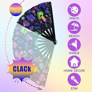 Ventilateur Rave 13 ''UV Glow Clack Ventilateur à main Festival Champignon magique Ventilateurs pliants pour Festivals de musique Carnaval Disco Party Neon Party - Product Image 6