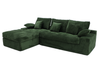 Canapé modulaire extensible en velours côtelé vert foncé en forme de L, design moderne, emballé sous vide, gain de place, taille personnalisée pour