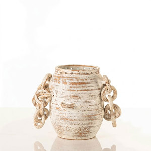 Textured Cream and Terracotta <b>Ceramic</b> Urn with Interlocking Loop Chains - Product Image 4