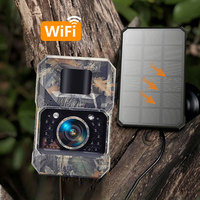Mini caméra de chasse solaire avec batterie intégrée de 2000 mAh, caméra de surveillance de la faune, contrôle à distance Wi-Fi avec application, caméra extérieure