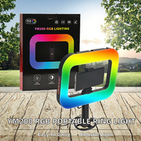 Lampe annulaire LED RVB portable YM200 20W en plastique pour selfie, réglable, pour diffusion en direct, avec batterie 5V et contrôle par interrupteur