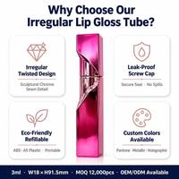 Conteneur de gloss à lèvres sculpté irrégulier ISMAN personnalisé de 3 ml, tube translucide mat métallique haut de gamme, emballage cosmétique en gros