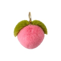 Porte-clés en fourrure de lapin douce et légère, design anime mignon petit pêche, fait main, boule en peluche pour décoration de voiture et sac, cadeau