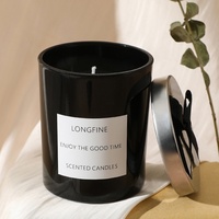 Bougie d'aromathérapie en cire de soja, style vintage, faite à la main, longue durée, en pot de verre cylindrique, avec couvercle noir et argenté, pour chambre et espace frais
