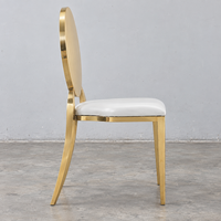 Chaise de banquet ronde en acier inoxydable doré avec dossier solide et assise en PU pour mariage, vente en gros