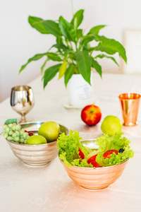 Nuevo cuenco clásico para servir frutas, ensaladera de cobre de mediados de siglo, cuencos de vajilla decorativos de forma redonda para cenar - Product Image 3