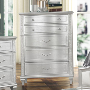 Juego de Muebles de Dormitorio Plateados de Lujo - Cama Tapizada, Cómoda con Espejo y Mesita de Noche, Muebles de Almacenamiento de Dormitorio Clásicos Modernos - Product Image 3