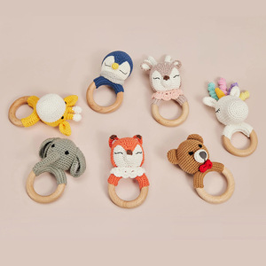 <b>Dropshipping</b> Products Crafts Kids Wooden Rattles Handmade Crochet Carton Animal Hand Rattle Baby Soothing Gift Rattle Toy - Product Image 4
