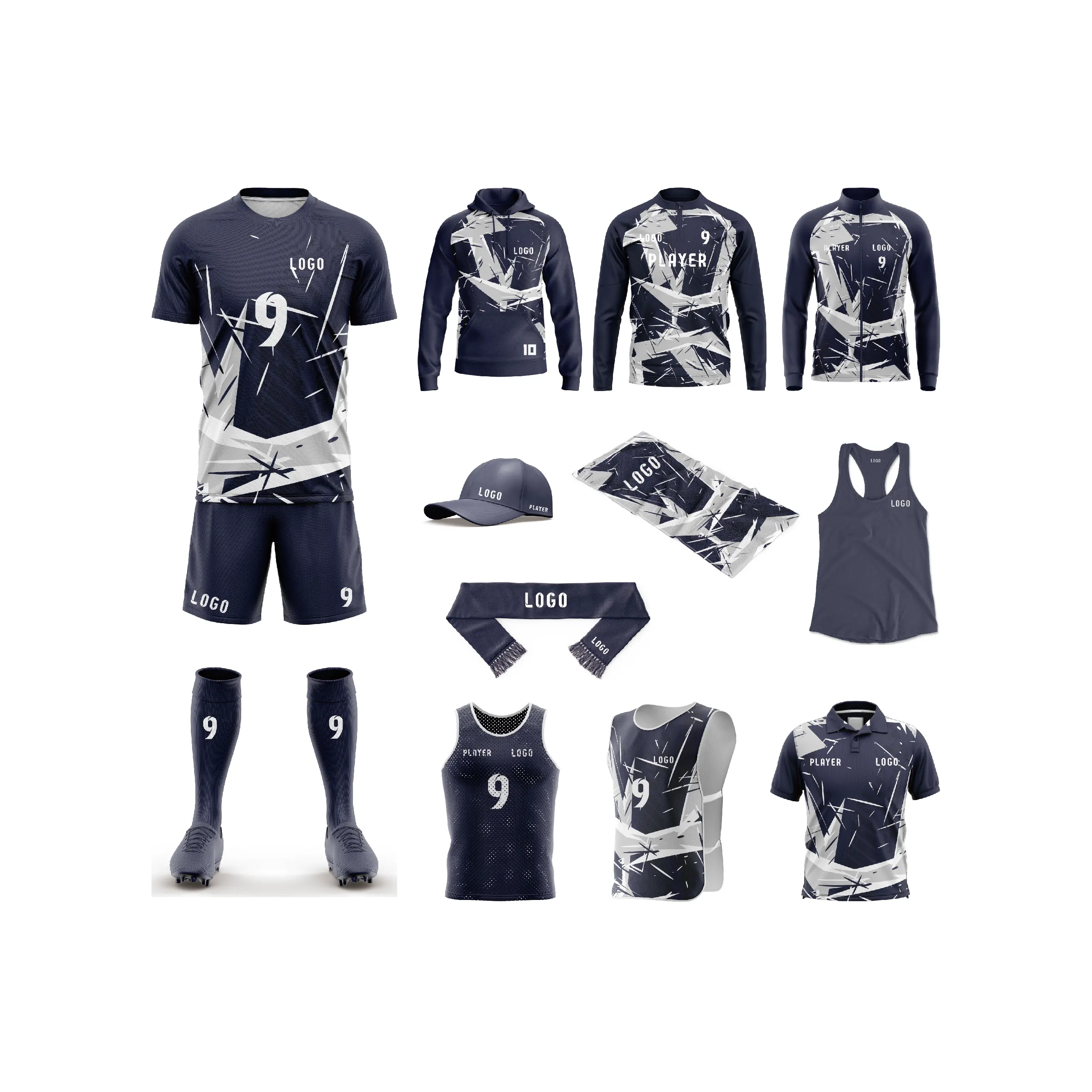 Uniforme de futebol elegante, uniforme de futebol de alta qualidade, uniforme de futebol esportivo personalizado para treinamento de jogos