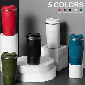 Mug de voyage isotherme en acier inoxydable noir avec couvercle rabattable, poignée côtelée, anti-fuite, pour café, idéal pour le bureau et les trajets quotidiens - Product Image 2
