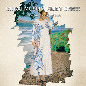 SW2501 AliExpress Moyen-Orient Commerce transfrontalier Abaya pour femmes musulmanes Dubaï Commerce extérieur Mode Robe longue à imprimé jupe longue Hiver - Product Image 2