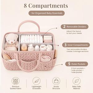 Organizador de Pañales para Bebé Resistente al Agua, Diseño Acolchado Trenzado con Asas de PU, Cesta Portátil para Pañales - Product Image 4