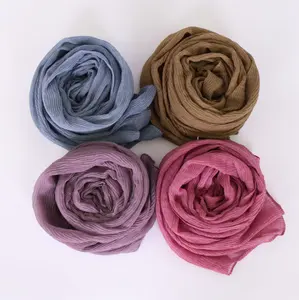 2021 Hot Products Fantastic Admirable Bawal Cotton Voile Tudung Plain Color Wholesale Crinkle Cotton Hijab Scar