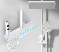 Robinet de douche thermostatique à trois poignées en laiton poli chromé à 4 voies avec affichage numérique LED et douche carrée effet pluie