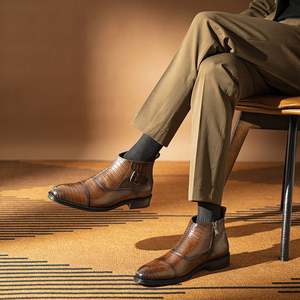 Bottines Chelsea en cuir véritable personnalisées, respirantes, à enfiler, légères, de style italien, pour hommes, pour l'hiver - Product Image 1