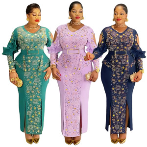 Hot Selling Luxury Evening <strong>Dresses</strong> Elegant Rheinestone Bead Mesh Patchwork Long <strong>Dresses</strong> African Church <strong>Dresses</strong> for Women - Product Image 1