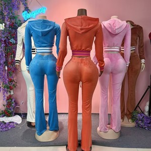 2026 Fall Y2K Velour <strong>Tracksuit</strong> 2 Piece Set Long Sleeve Zip up Crop Hoodie +Flare Pants <strong>Velvet</strong> Jogging Suit <strong>Tracksuits</strong> <strong>Women</strong> - Product Image 4