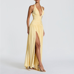 Ropa de Mujer al por Mayor, Vestido de Color Sólido <span class=keywords><strong>para</strong></span> Mujer, Nuevo Modelo 2026, Sexy, Cuello en V, Plisado, Ajustado, Elegante, Romántico, <span class=keywords><strong>para</strong></span> Fiesta - Product Image 2