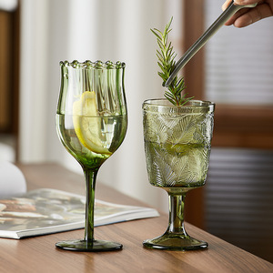Copas de Cristal Vintage Green Wave, Copa de Vino de Cristal, Copa de Champán Hecha a Mano - Product Image 2