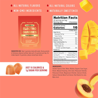 Gummies électrolytiques véganes à saveur naturelle pêche mangue, marque privée OEM, haute puissance 960mg, supplément pour une hydratation rapide